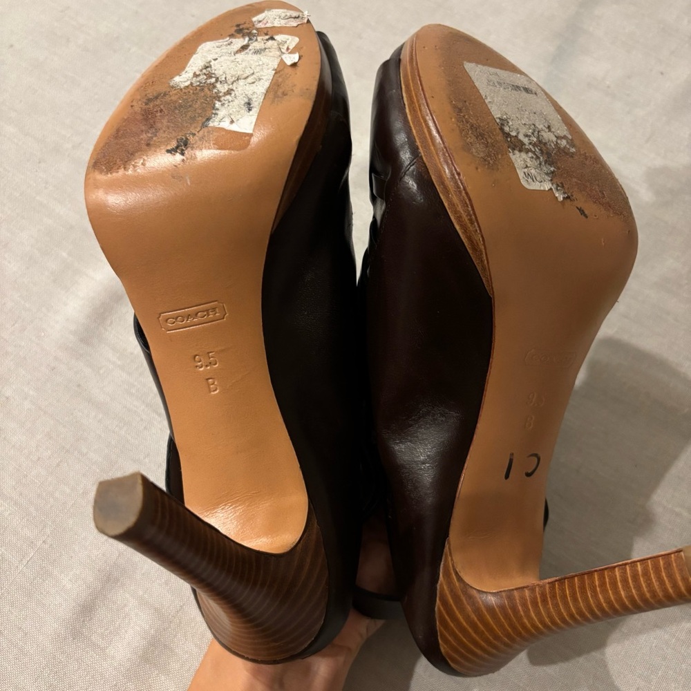 Coach Bessy Brown Leather Platform Heel Sandals Size 9.5B | A3199 - Picture 9 of 10